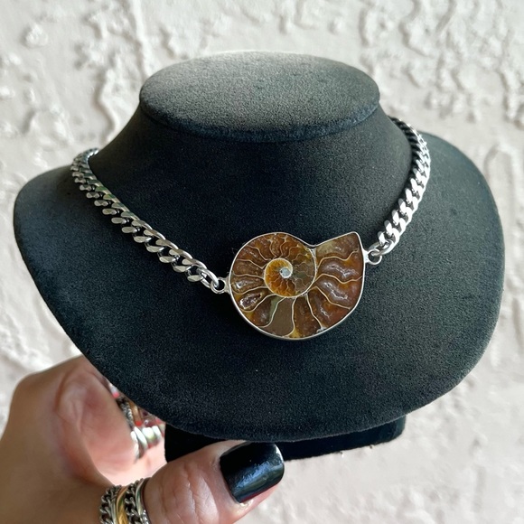 Made to order . genuine fossil ammonite shell stainless steel chain choker - Picture 4 of 14